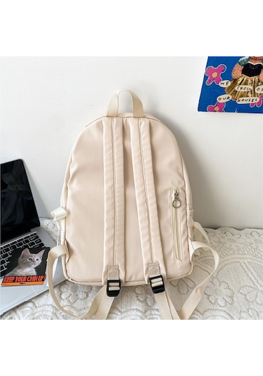 Jeemson Bej Renkli Nylon Çanta, Bow Dekorasyonlu, Çok Bölmeli, Ayarlanabilir Askılı Kemerli, Üniversite/ Günlük Kullanıma Uygun Sırt Çantası Çok Renkli