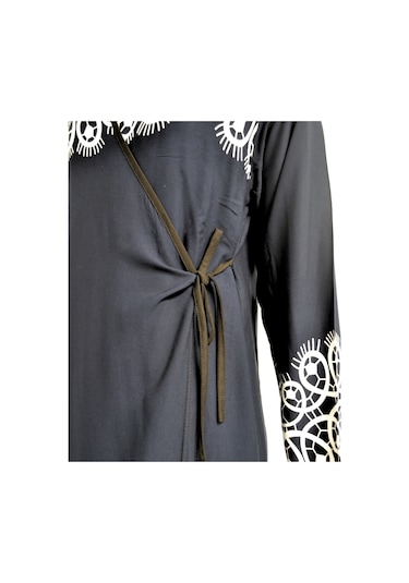 Halkalı Desenli Kruvaze Namaz Elbisesi Yandan Bağlamalı, Rahat Kesim 36 46 Beden Lacivert