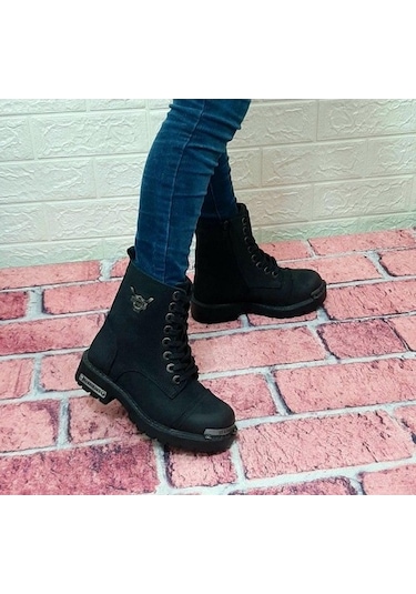 Hammerjack 17600.F Siyah Hakiki Deri Fermuarlı Bağcıklı Çocuk Bot