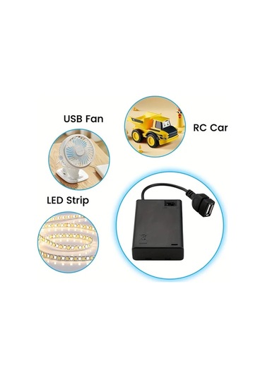 Meridiangoods 5 Adet 3aa Pil Yuvası Kapaklı Aç Kapama Düğmeli Usb Dişi Yuvalı Siyah