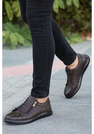 Garantili D262 Günlük Ortopedik Hakiki Deri Erkek Ayakkabı Kahverengi