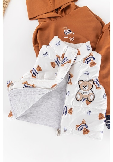 Ayıcık Figürlü Yelekli Üç Parça Kışlık Erkek Bebek Takım 001