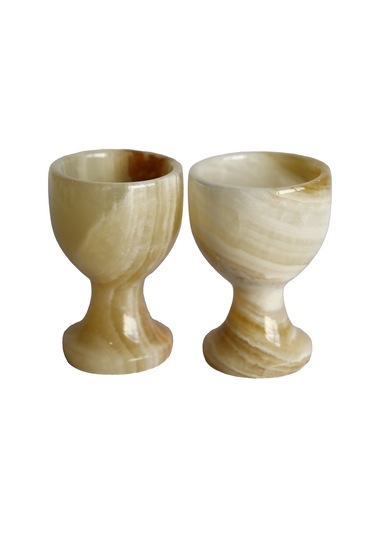 Bal Oniks Doğal Taş Yumurta Kadehi Seti El Yapımı Dekoratif 2 Li / 6 Lı Takım, Şık Ev Aksesuarı Açık Kahverengi