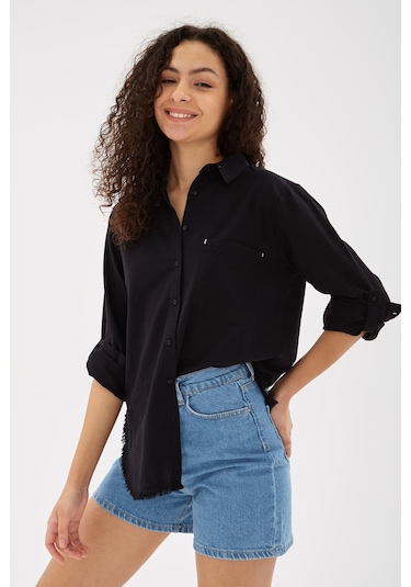 Fashion Friends Etek Ucu Püsküllü Gömlek Siyah Siyah