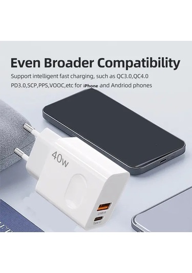 Fastbuy Dream011 2x Usb-c 40w Hızlı Şarj + 2x 1m Kablo, İphone 15/16/pro Max/ipad, Samsung S24/s23 Uyumlu, Beyaz