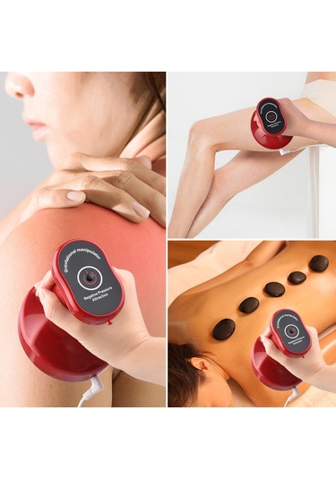 Geeksen Elektrikli Vakumlu Masaj Kupası - Selülit Tedavisi Ve Akupunktur Masajı İçin 15w Isıtmalı Cihaz Kırmızı