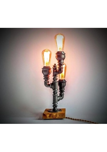 Borulardan Masa Lambası, Endüstriyel Aydınlatma,hediyelik Rustik Siyah