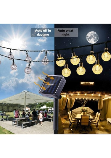 Mighty Enerji Tasarruflu Güneş Enerjili Cam 7 M 50 Led Sarı Aydınlatma Lambası Bahçe Süsü Set - Tekli Set