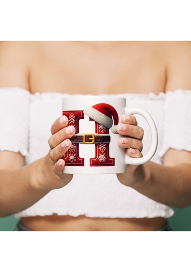 H Harfi Yılbaşı Temalı Bardak 330 Ml Harfli Kişiye Özel Hediye - Yeniyıl / Noel Şapka Tasarım Beyaz