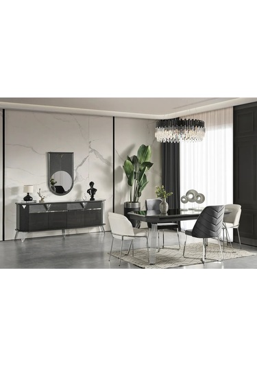 Madrid Yemek Odası Takımı Yemek Masası + 4 Adet Sandalye Siyah