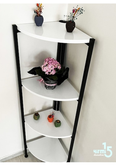 Yirmi15 Köşe Kitaplık- Beyaz Köşe Kitaplık- 4 Raflı Köşe Kitaplık