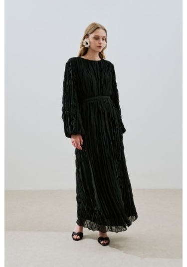 Piliseli Şifon Elbise Siyah Siyah