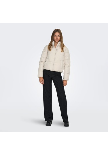 Jacqueline De Yong Newerica Life Short Padded Kadın Ekru Dik Yaka Ceket Ekru