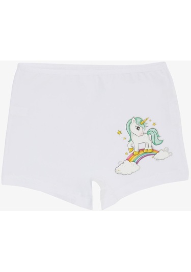 Breeze Kız Çocuk Boxer Sevimli Unicorn & Gökkuşağı 5-11 Yaş, Beyaz-beyaz Beyaz