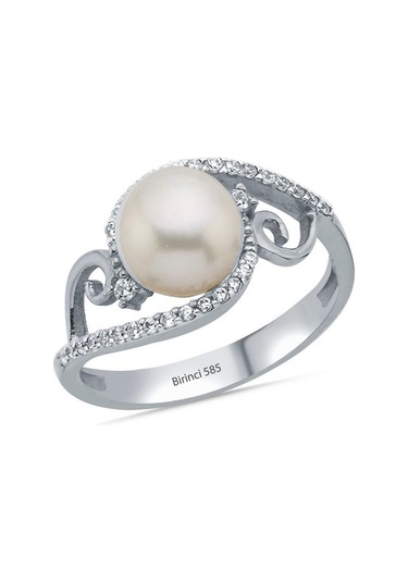 7,5 Mm Zirkon Taşlı Doğal İnci Yüzük Beyaz