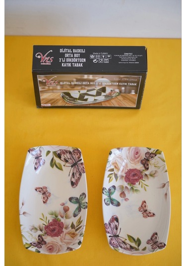 Mitra Dijital Baskılı 2'li Dikdörtgen Kayık Tabak Beyaz