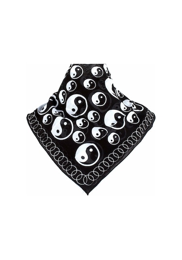 Herşey Nota Siyah Ying Yang Tasarım Pamuk Fular