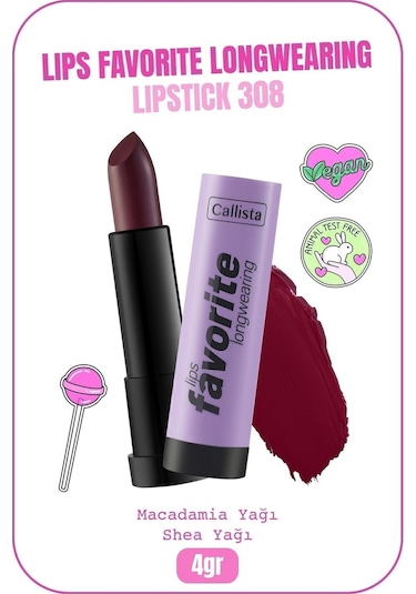 Callista Lips Favorite Longwearing Lipstick Ruj 308 Vampy Like - Bordo