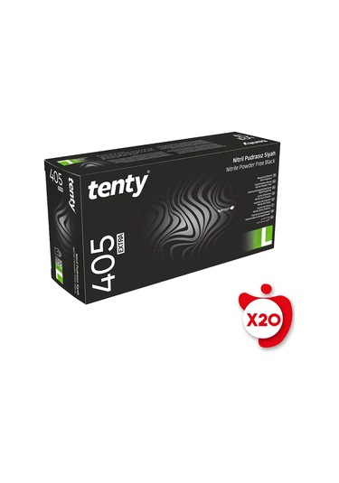 Tenty 405 Extra Pudrasız Nitril Eldiven L Beden Siyah 100'lü 20 Paket