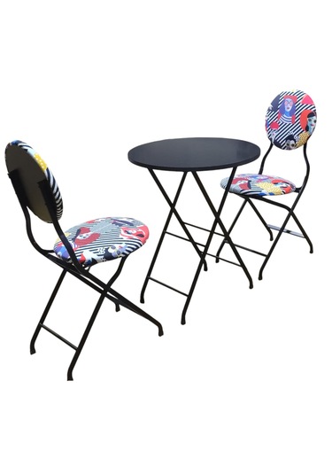 Katlanabilir Soyut Kadın Metal Masa Ve Sandalye Takımı - 2 Sandal