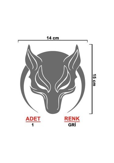 Börü Sticker - Kurt Sticker - Oto Sticker - 14cmx15cm - Gri