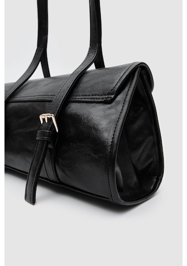 Calvino Vintage Baget Çanta Siyah Siyah