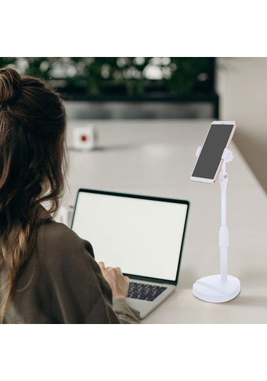 Zmc Bilişim Masa Üstü Tablet Ve Telefon Tutucu Plastik Aparat Beyaz Telefon Standı
