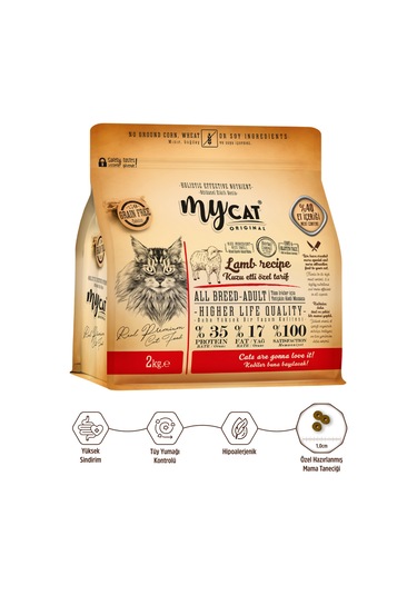 Mycat Az Tahıllı Kuzu Etli Yetişkin Kedi Maması 2 KG