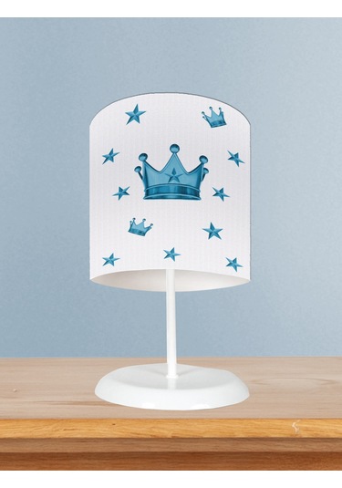 Mekta Home Bebek Ve Çocuk Odası Mavi Kral Taç Desenli Abajur
