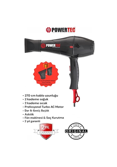 Powertec TR-701 Kuaför Tipi Profesyonel Fön Makinesi 2500 Performans