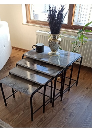 Milano 3d Parlak Sunta Metal Statik Siyah Ayaklı 4'lü Zigon Sehpa Üreticiden E1 Tse Mermer