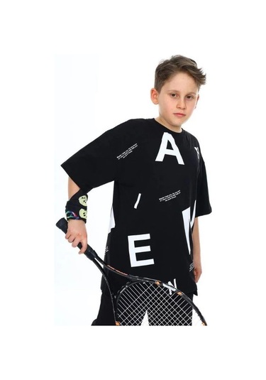 Çocuk Pano Baskılı Tshirt-14543 SIYAH