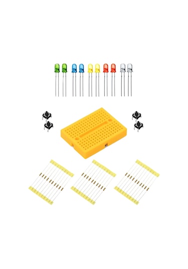 Mini Breadboard - 10 Adet Karışık Led - 30 Adet Direnç - 4 Adet Buton Paketi