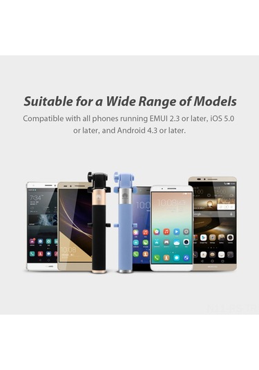 Reedark Huawei Af11 Mavi Selfie Çubuğu - 270 Ayarlanabilir Kafa, Cnc Alüminyum Çubuk, 18-66cm Uzunluk, 3.5mm Jack Uyumlu