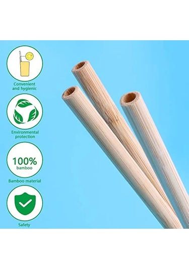 10 Adet Doğal Bambu Pipet 20 Cm Çevreyle Dost Sağlıklı Bamboo