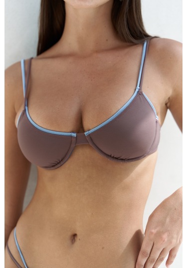 Mai Collection Mai Studios Co. Dharma Renk Bloklu Kahve Bikini Üstü Kahve