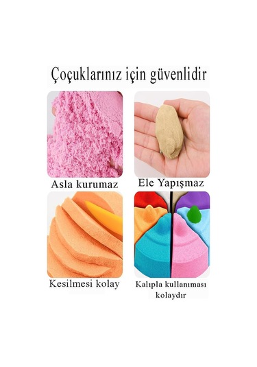 Pembe Kinetik Kum 500 Gr Ve Oyun Kalıbı 6 Lı 1 Paket Kurumaz Kinetik Oyun Kumu Doğal Kinetik Kum