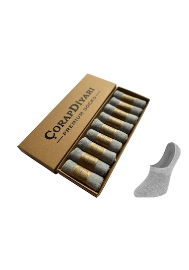 Premium 9'lu Dikişsiz Burunlu Silikon Topuklu Bambu Babet Çorap Gri