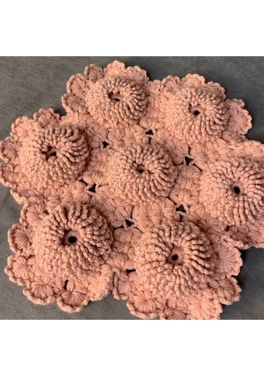 Uretti - Yıldız 7202 - El Yapımı Pembe Çiçekli Banyo Lifi - 30 X 30 Cm