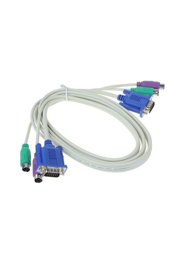 1.5 Metre 2x PS2 + 1x VGA Tüm Soketleri Erkek KVM Switch Kablosu