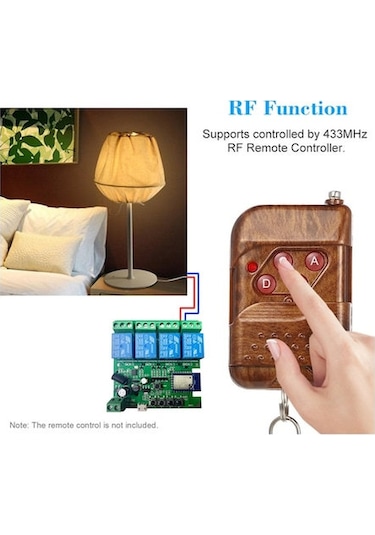 Geeroyoo Akıllı Ev Uzak Kumanda Anahtarı - 4 Kanal Tuşlama Modülü 5v/7-32v, Wıfı+rf Kumanda Dahil Koyu Yeşil