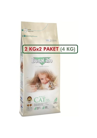 Bonacibo Kuzu Etli ve Pirinçli Yetişkin Kedi Maması 2 x 2 KG