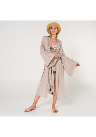 Eli Kadın Pul Baskılı Kimono-Taş-Standart Taş
