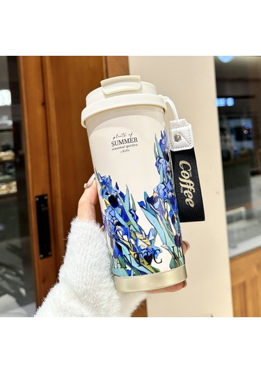 Suzuka Orkide Paslanmaz Çelik Kahve Fincanı 316 Yük Çift İçme Termos Bardak Yüksek Değerli Su Bardağı Yaz Bahçe Kahve Fincanı-ıris Çiçeği