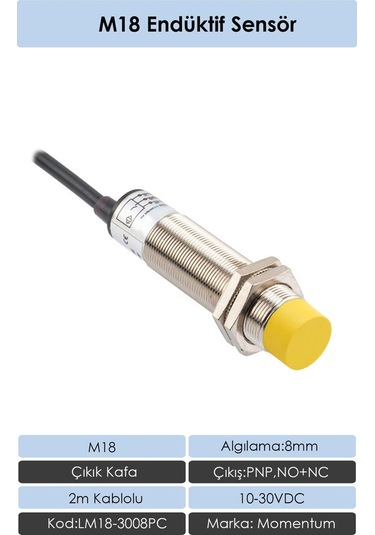 Momentum M18 Endüktif Sensör 8mm Çıkık Kafa PNP NO+NC LM18-3008PC