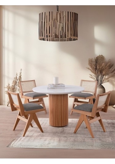 Arya Yuvarlak Ahşap Bohem Masa 90x90 Naturel - Beyaz