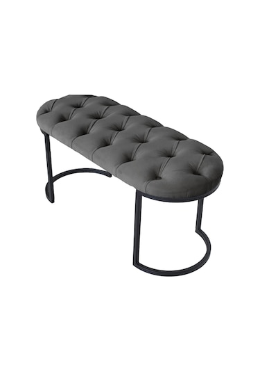 Elısse Gri Model- Oval Metal Ayak 100 Cm Bench&koltuk&puf-yatak Odası Önü&ucu Puff&oturak