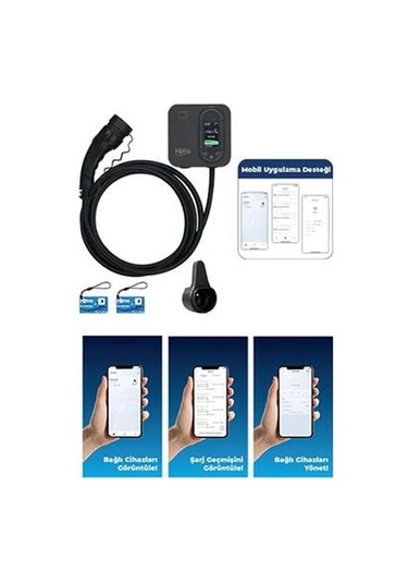 Hims HCDKS-22 22 KW Tip 2 Soketli 5M Kablolu Siyah Smart Elektrikli Araç Şarj İstasyonu
