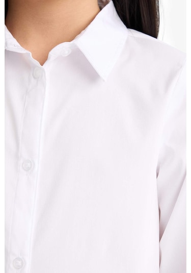Defacto Kız Çocuk Okula Dönüş Slim Fit Dar Kesim Bengalin Uzun Kollu Gömlek K9023a625auwt34 Beyaz