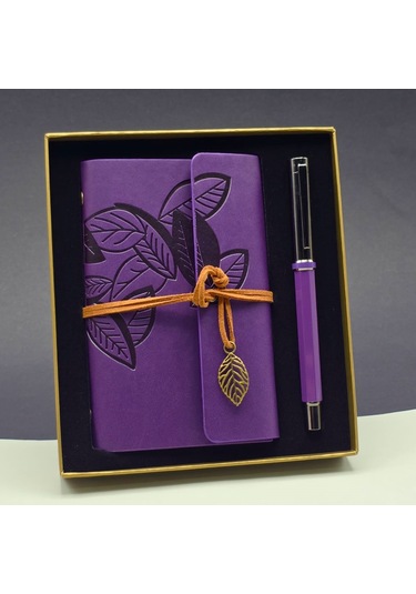 Büro Ev Ofis Hediyesi İçin Renkli Deri Defter Metal Roller Kalem Seti